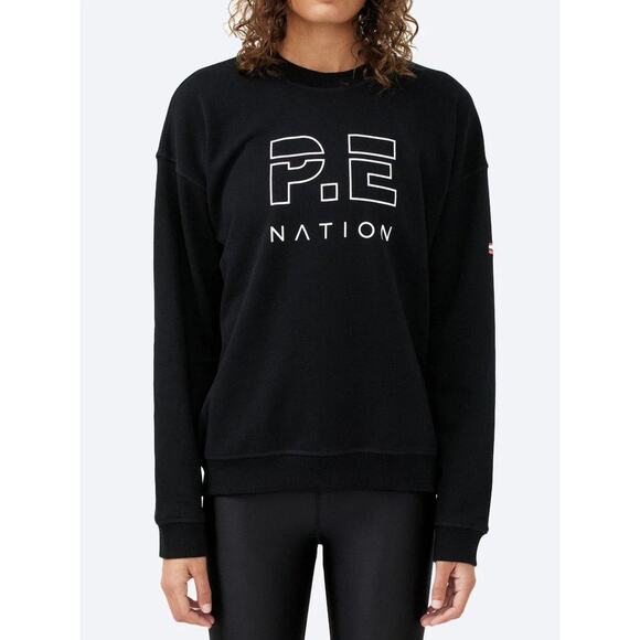 P.E. Nation Heads Up Sweatshirt Size XS Black Oversized Logo Pullover Crewneck - Picture 2 of 13